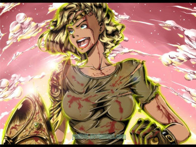 Warrior-finale armor blonde clothes clouds girl shield sword warrior