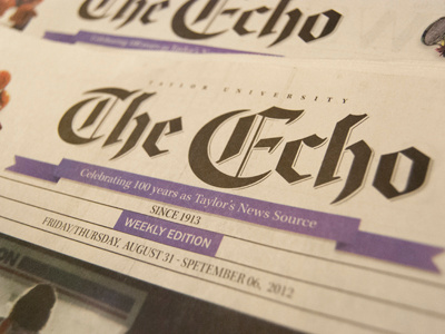 The Echo for Taylor University blackletter commission glyphs nameplate newspaper textura the echo type design typography
