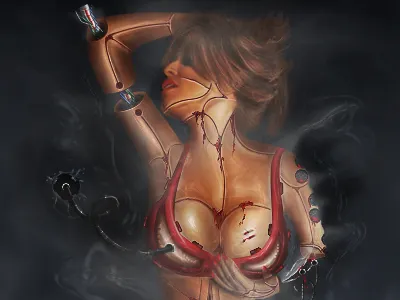Encide Battlebay Entry 3d battle battlebay black dark digital painting encide girl hot interface manipulation model painting photoshop red robot robot girl sexy skin ui wacom wires