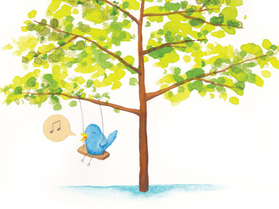 Spring! bird collage tree watercolour