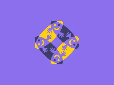 Happy Group abstract brand child eyes foundation group hand happy hat heart help humans logo oval people purple smile together united yellow