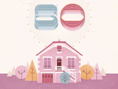 60 60 birthday house illustration tree type typography