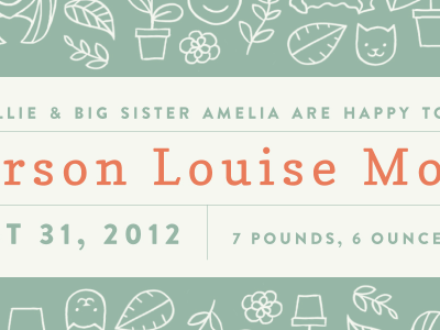 Emerson #1 baby birth announcement cats emerson family illustration leaves plants typography