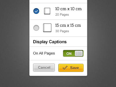 Pop Up Setting buttons checkbox pop up