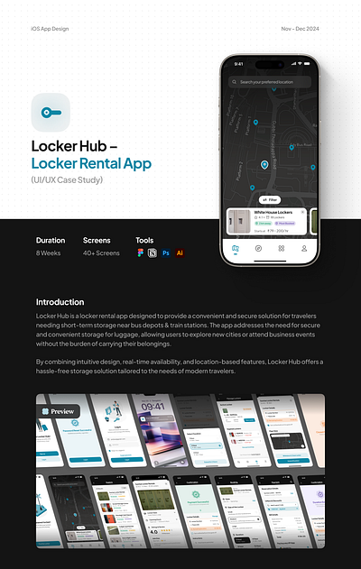 Locker Hub — UI/UX Case Study branding dark mode design figma ios ios app locker app logo minimal mobile app patterns ui ui design user interface ux design