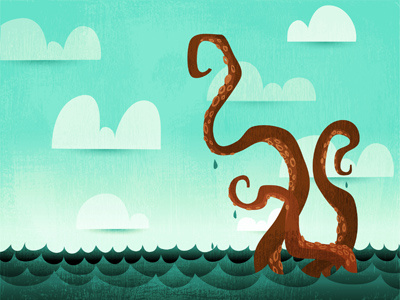 Octo-tentacles art book cartoon cloud commission drawing freelance illustration nature ocean octopus red sea seascape sky squid story tale tentacles vector water waves weird whimsical