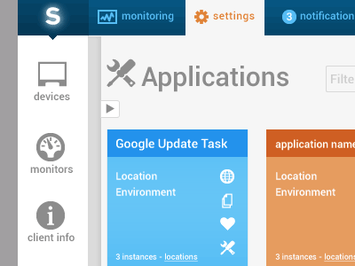 Application stack creator blue chart filter gauge graph interface orange tooltip ui ux