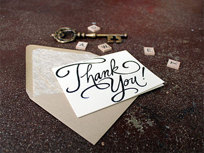 Thank You Note hand drawn lettering print script stationery thank you