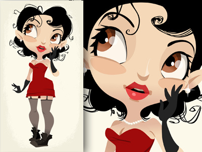 Pin-up art beautiful black cartoon character commission curly curvy cute drawing dress face freelance girl illustration illustrator makeup mascot person pinup sexy skirt vector woman