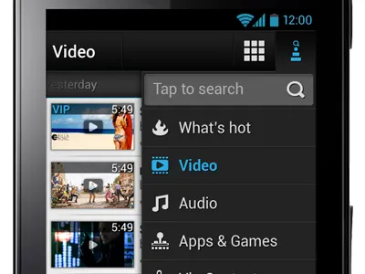 Menu - Android Application android app audio button games icons menu mobile search sort ui video