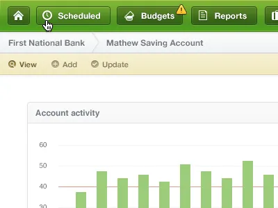 Account Activity breadcrumb chart green navigation web app white yellow
