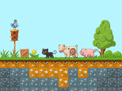 game animals animal cat cow pig pigeon pixel tile