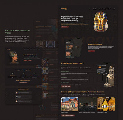 Muegy Website - AR Museum Experience 3d 3d design ancient egypt ar ar experience ar museums augmented reality egypt gold graphic design interactive muegy app museums museums websites pharaoh tutankhamun ui uxui design web design websites