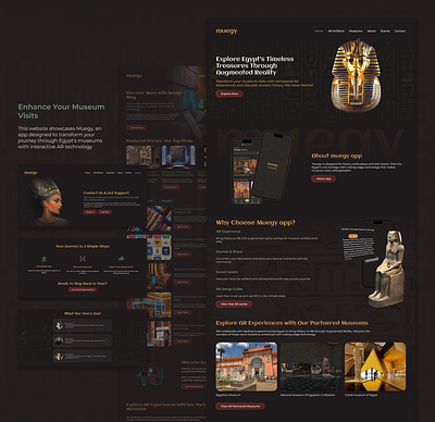 Muegy Website - AR Museum Experience 3d 3d design ancient egypt ar ar experience ar museums augmented reality egypt gold graphic design interactive muegy app museums websites pharaoh tutankhamun ui uxui design web design websites