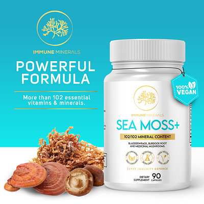 SEA MOSS+ food health label label design mineral nutrition packaging seamoss supplement vitamin