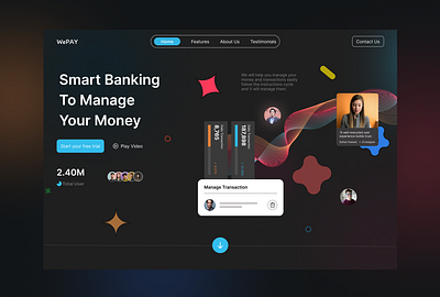 WePAY - Smart Banking Landing Page 3d design animations banking figma figma designer mockups prototypes smart ui ui design uiux ux design web app website design website designer wireframes