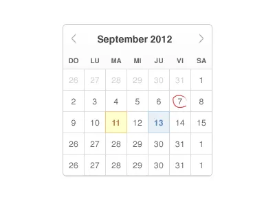 Calendar blue calendar date day gray month orange red week white yellow
