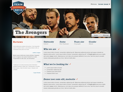 Teamdater Profile Page avengers home home page profile profile page the avengers ui web web design webdesign