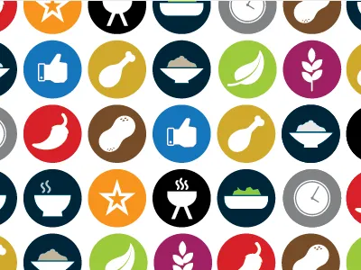 Menu Icons brown chicken clean color food fried gluten icons. miso logo menu peanut pepper restaurant rice salad silhouette soup spicy star stylize sushi vector white