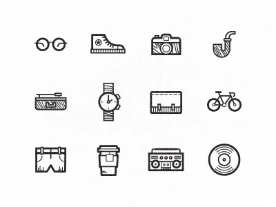 Hipster icons bike boombox camera glasses hipster icons lp pipe player tea vinyl watch