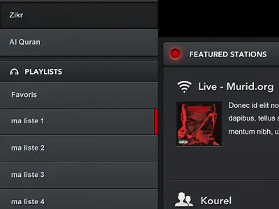 Music player app application black dark glow music orb player playlist red shadow ui