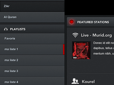 Music player app application black dark glow music orb player playlist red shadow ui