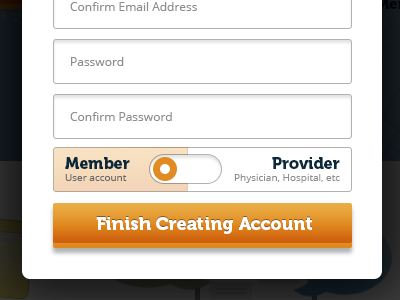 Select Account Type 3d account arck button create design form modal orange select ui white