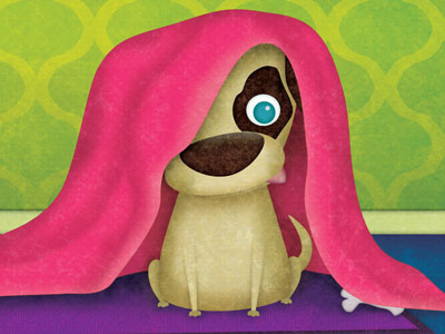 He is hiding — part of the 3rd book blanket book children dog hiding illustration irish language