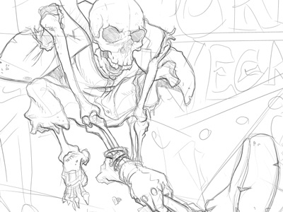 Raging Skeleton geoff may illustration pencil skeleton