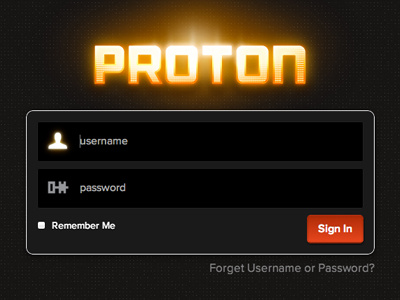 Proton Login design glow gui icons input interface login neutron password proton sign in ui username ux