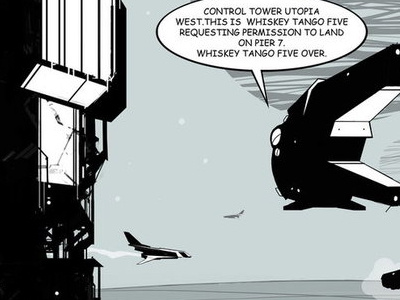 Utopia black comics illustration sci fi spaceship white