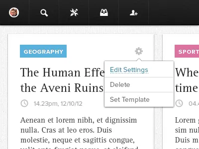 Ui blog blue dashboard icons pink posts settings texture ui