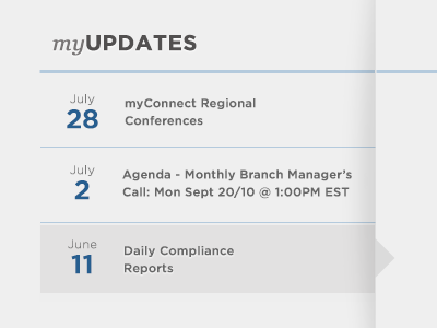 myUpdates calendar design navigation notifications web