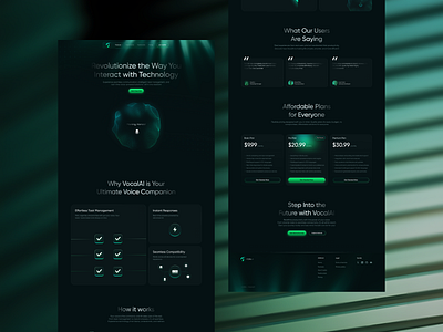 Vocal AI — UI/UX ai ai uidesign ai webdesign ai website branding dark features header homepage how it works landing page minimal pricing ui ui design uiux uiux design vocal ai voice ai web page