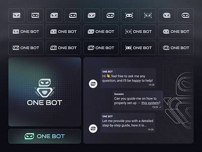 ONE BOT Branding - Logo concepts & ideaas brand identity branding chat bot logo concepts corporate branding dark theme design digital branding futuristic design gradient logo graphic design identity logo logo concept logo dark theme logo ideas logotypes robot logo visual identity design