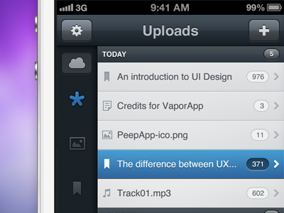 Uploads blue button dark dark grey iphone app list sidenav