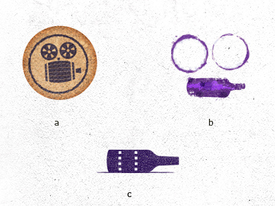 Wine & Film 3 barrel camera cions cock screw design drinks film glass grapes lensleaves logo movies production reel wine