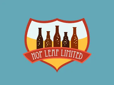 Logo for Hop Leaf (Craft Beer Importer) badge beer bottle branding brewery design hop leaf logo retro