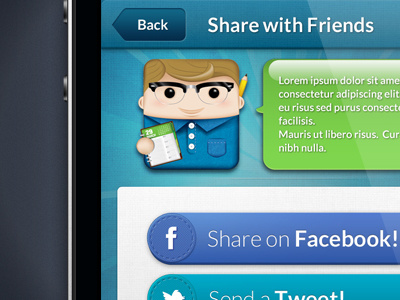 Share with Friends! blue green iphone retina ui