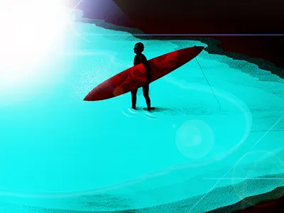 Surf alien beach blue illustration light night summer surf