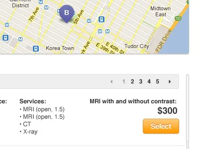 Web App - provider search and results app application claim gray map marker medical orange pagination purple select web