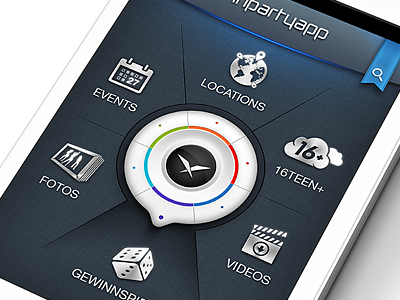 AppParty ☼ menu application circle circles event ico icon icons interface ios iphone location logo menu mobile navigation party photos photoshop search video webdesign