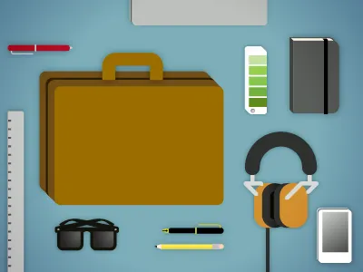 Coworking Life briefcase coworking glasses headphones illustration iphone laptop moleskin pantone pen pencil ruler