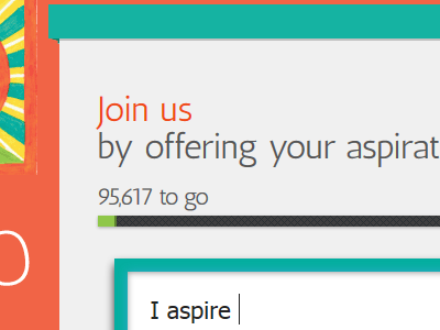 100,000 Aspirations progress bar teal ui