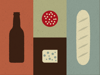 Supporting illustrations and color palette beer bread cheese fair salami