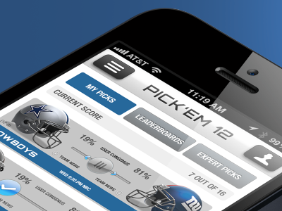 Light version of Pick'em app football light sports white
