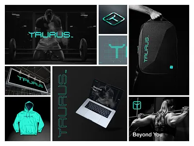 Taurus backpack branding cyan fitness futuristic gym logo modern neon street wear typography ui