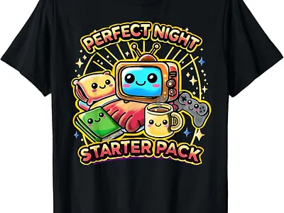 Perfect Night Starter Pack! Kawaii Design for Indoor Lovers! adorable books cartoon cold cute enjoy fun gamer gaming hot drink indoor kawaii movie novel perfect pop culture relax series t shirt winter