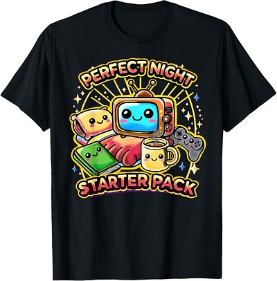 Perfect Night Starter Pack! Kawaii Design for Indoor Lovers! adorable books cartoon cold cute enjoy fun gamer gaming hot drink indoor kawaii movie novel perfect pop culture relax series t shirt winter