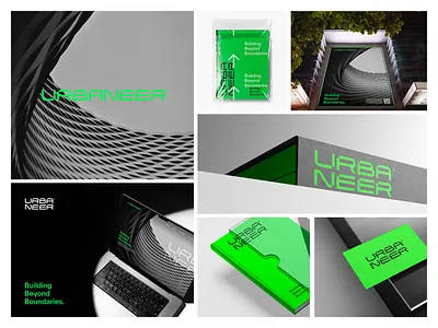 Urbane architecture black white branding brochure construction corporate custom type custom typography developer future green logo modern neon typography